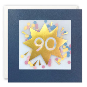Age 90 Gold Birthday Card with Colourful Paper Confetti - Paper Shakies by James Ellis