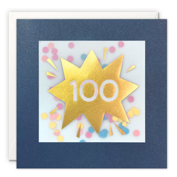 Age 100 Gold Birthday Card with Colourful Paper Confetti - Paper Shakies by James Ellis