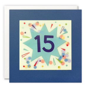 Age 15 Star Birthday Card with Paper Confetti - Paper Shakies by James Ellis