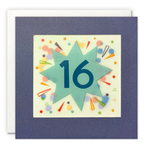 Age 16 Star Birthday Card with Paper Confetti - Paper Shakies by James Ellis