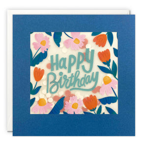 Blue and Orange Flowers Birthday Card with Paper Confetti - Paper Shakies by James Ellis