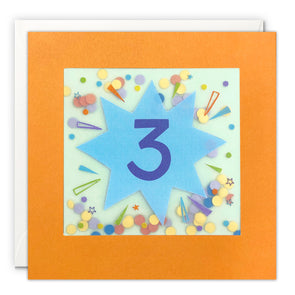 Age 3 Star Birthday Card with Paper Confetti - Paper Shakies by James Ellis