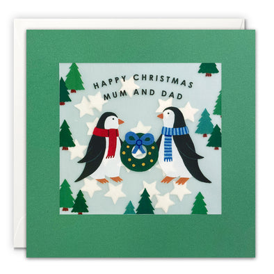 Mum and Dad Penguins Christmas Card with Paper Confetti - Paper Shakies by James Ellis