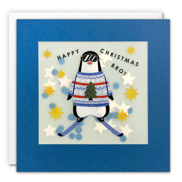 Bro Penguin Christmas Card with Paper Confetti - Paper Shakies by James Ellis