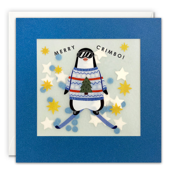 Skiing Penguin Christmas Card with Paper Confetti - Paper Shakies by James Ellis